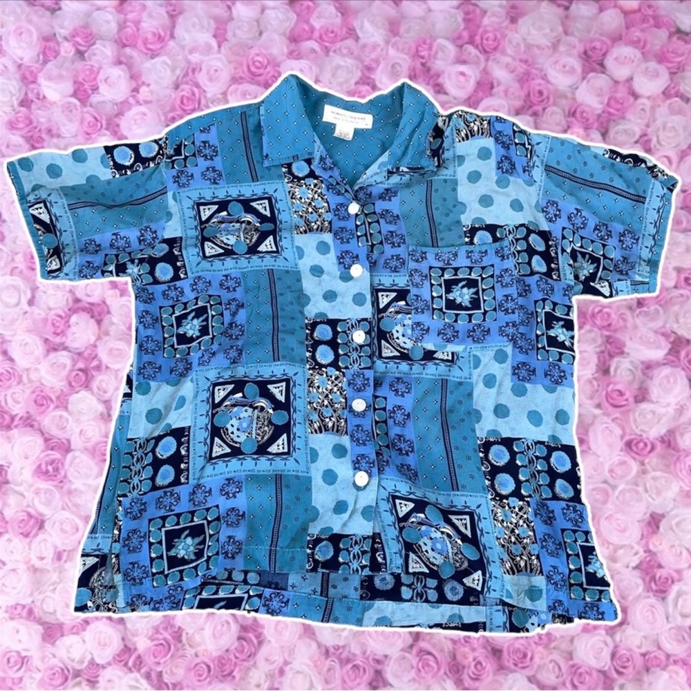 Vintage Shirt Medium 80s Mixed Print Bandana Floral Polka Dot Patchwork Nomadic